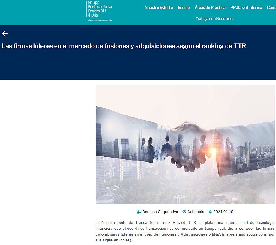 Las firmas lderes en el mercado de fusiones y adquisiciones segn el ranking de TTR